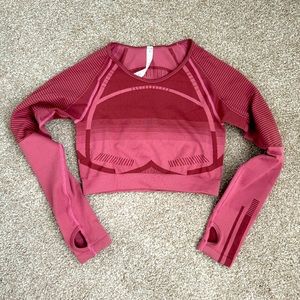 Med Long sleeve crop work out top stretchy pink and maroon similar to gymShark